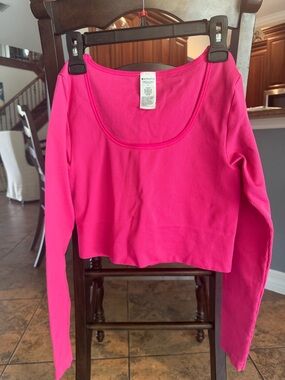 Athleta Bright Pink Ribbed Long-Sleeve Crop Top
